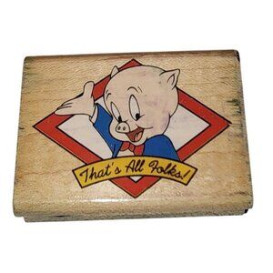 Vintage Rubber Stampede Porky Pig Portrait That's All Folks Looney Tunes Stamp